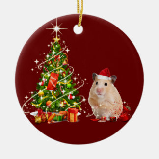 ハットスカフッツクリスマスのハムスター セラミックオーナメント
