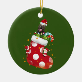 ハットソッククリスマス付きピットブル セラミックオーナメント