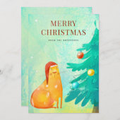 ハットツリーの水彩猫メリークリスマスカード シーズンカード (正面/裏面)