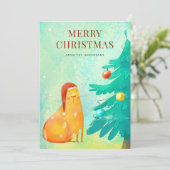ハットツリーの水彩猫メリークリスマスカード シーズンカード (スタンド正面)