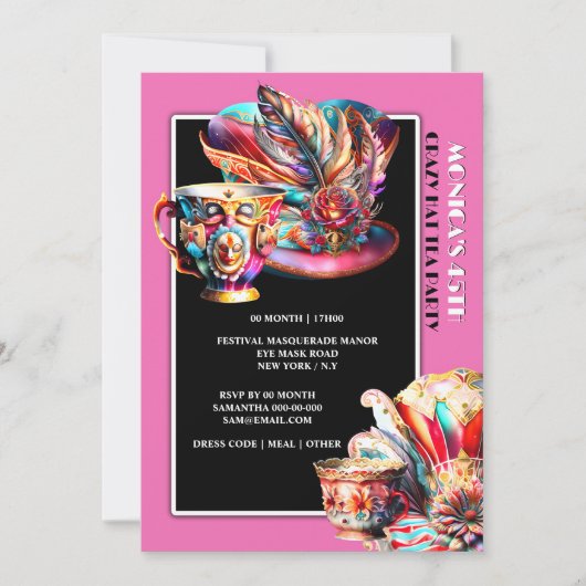 ハットティーパーティーフェスティバル仮装フェザーピンク 招待状 (正面)