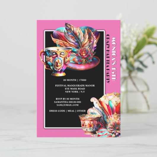 ハットティーパーティーフェスティバル仮装フェザーピンク 招待状 (スタンド正面)