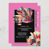 ハットティーパーティーフェスティバル仮装フェザーピンク 招待状 (正面/裏面)