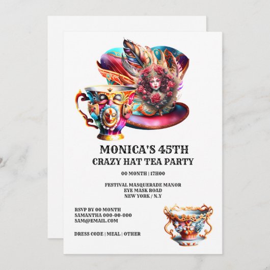 ハットティーパーティーフェスティバル仮装フェザーレディース 招待状 (正面/裏面)