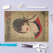 ハットデカフランスのップ付きEphemeraはがき女性 薄葉紙 (クラフト)