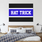 ハットトリックブルー王室の白黒ホッケーストライプ キャンバスプリント (インサイチュ (寝室))