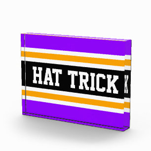 ハットトリック鮮やかな紫色のブラックイエローホッケーストライプズ フォトブロック