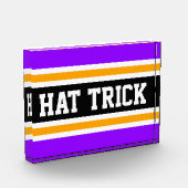 ハットトリック鮮やかな紫色のブラックイエローホッケーストライプズ フォトブロック (左)