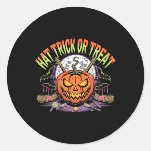 ハットトリック オア トリート アイスホッケー ハロウィン 楽しみ _1  ラウンドシール