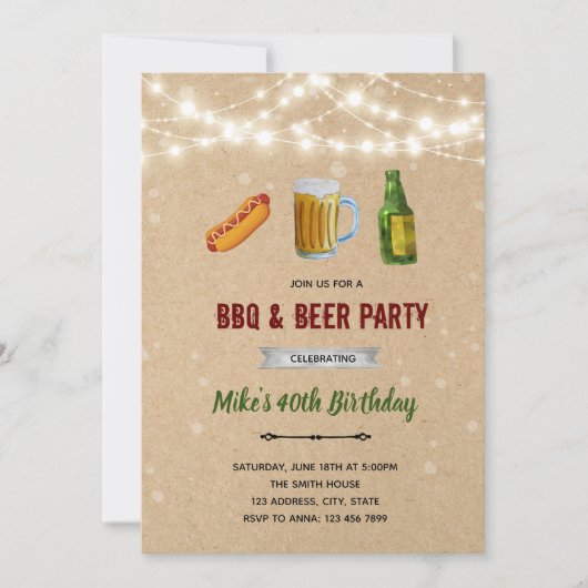ハットドッグとビール BBQ 招待状 (正面)
