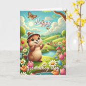 ハットハッピーグラウンドホッグの日と履歴カードでかわいい カード (黄色い花)