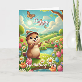 ハットハッピーグラウンドホッグの日と履歴カードでかわいい カード