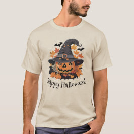 ハットハロウィンの魔女ジャック・オ・ランタン Tシャツ