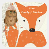 ハットパーソナライズされたキツネバーンドウッドパターン付きフクロウ スクエアシール (正面)