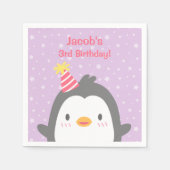 ハットパープル誕生日パーティーが開催されたかわいいペンギン スタンダードカクテルナプキン (正面)