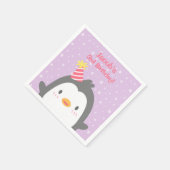 ハットパープル誕生日パーティーが開催されたかわいいペンギン スタンダードカクテルナプキン (角)