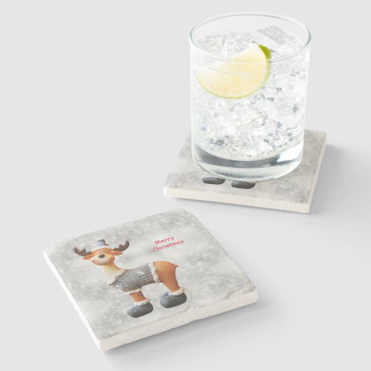 ハットビバレッジを着たメリークリスマスムース ストーンコースター (横)