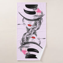 ハットピンクのバスタオル付き女性