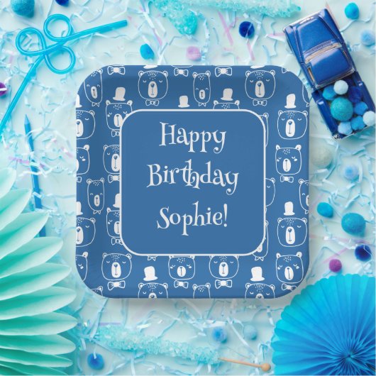 ハットブルーが可愛いキッズ紳士 ペーパープレート (パーティー)