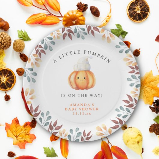 ハットベイビーシャワーの水色の漫画カボチャ ペーパープレート