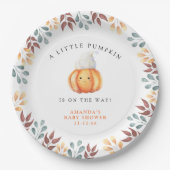 ハットベイビーシャワーの水色の漫画カボチャ ペーパープレート (正面)