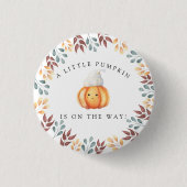 ハットベイビーシャワーの水色の漫画カボチャ 缶バッジ (正面)