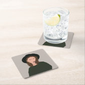 ハットモダンビバレッジのミニマル抽象芸術ガール スクエアペーパーコースター (インサイチュ)