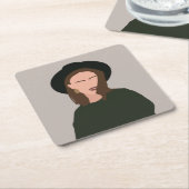 ハットモダンビバレッジのミニマル抽象芸術ガール スクエアペーパーコースター (アングル)