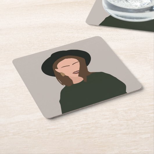 ハットモダンビバレッジのミニマル抽象芸術ガール スクエアペーパーコースター (アングル)
