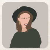 ハットモダンビバレッジのミニマル抽象芸術ガール スクエアペーパーコースター (正面)