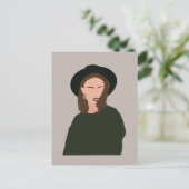 ハットモダンポスターのミニマル抽象芸術の少女 ポストカード (スタンド正面)