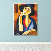 ハットモダン絵を描付き人 キャンバスプリント (インサイチュ (ウッドフロア))