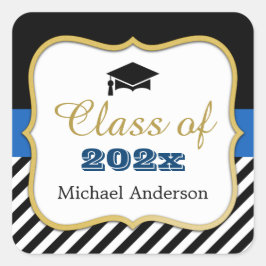 ハットモダン金ゴールド海軍ストライプ卒業 スクエアシール