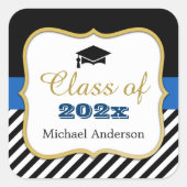 ハットモダン金ゴールド海軍ストライプ卒業 スクエアシール (正面)