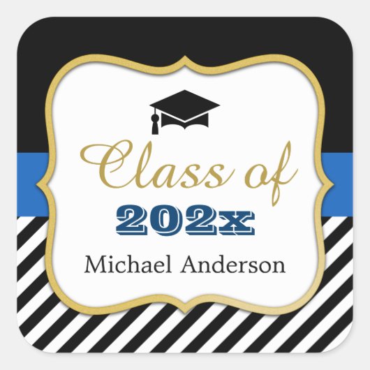 ハットモダン金ゴールド海軍ストライプ卒業 スクエアシール (正面)