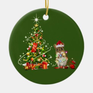 ハットライト付きネズミクリスマス セラミックオーナメント