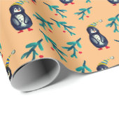 ハットラッピング付きクリスマスペンギン紙 ラッピングペーパー (ロールコーナー)