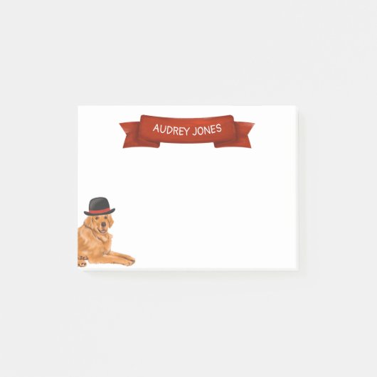 ハット付きゴールデン絵を描レトリバー ポストイット (正面)