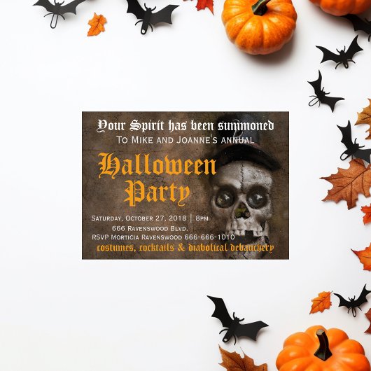 ハット付き怖い不気味怖い怖いスカルハローウィンパーティ 招待状