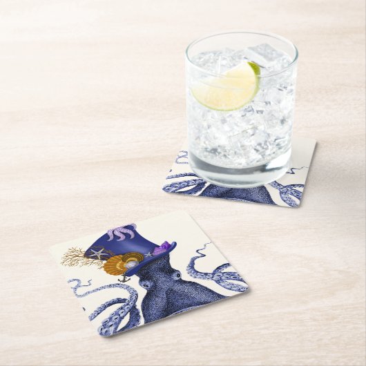 ハット付き航海のタコ スクエアペーパーコースター (インサイチュ)