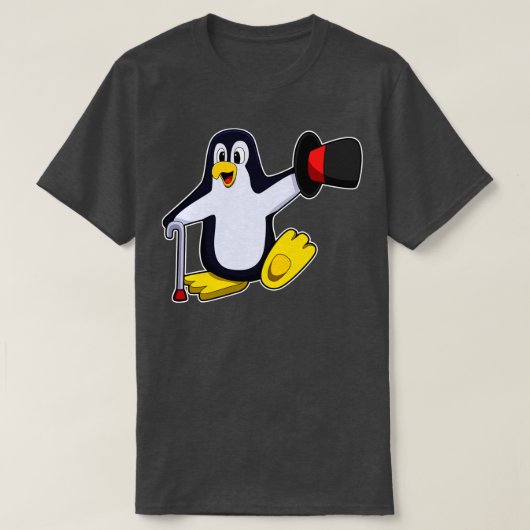ハット歩くスティック付きペンギン Tシャツ (デザイン正面)