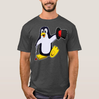 ハット歩くスティック付きペンギン Tシャツ