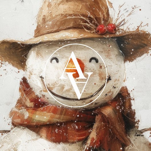 ハット素朴とスカーフのクリスマスに微笑む雪だるま ポスター