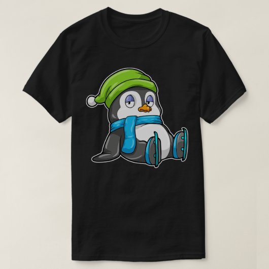 ハット1と氷のスケートで滑るでペンギン Tシャツ (デザイン正面)