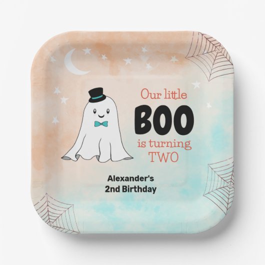 ハット2歳の誕生日でかわいい幽霊 ペーパープレート (正面)