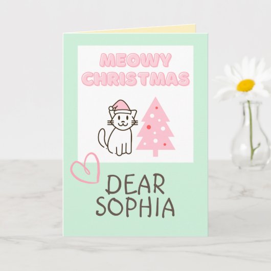 ハット&ツリーハッピークリスマスパステルCaのラブリーキャット カード (小さな植物)