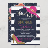 ハット&ハイトネイビーブルーピンクブライダルシャワー 招待状 (正面/裏面)