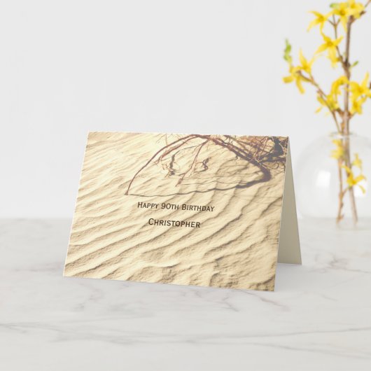 ハッパーソナライズされたク90誕生日、砂の波紋 カード (黄色い花)