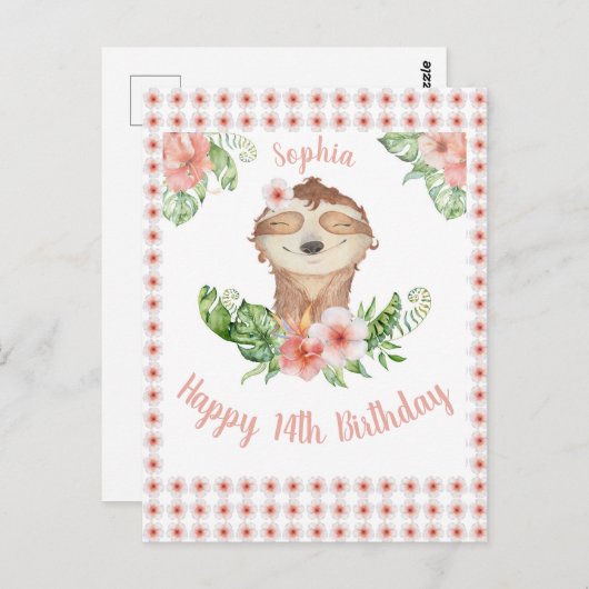 ハッパーソナライズされたピー14th誕生日かわいいスロッスガール ポストカード (正面/裏面)