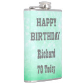 ハッパーソナライズされたピー70番目の誕生日デザイン フラスク (右)